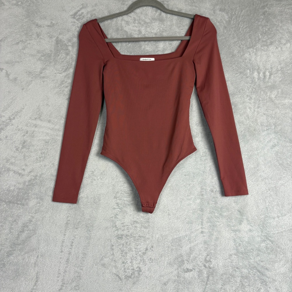 Babaton Aritzia Bodysuit Squareneck Long Sleeve Terracotta Mauve Classic Small